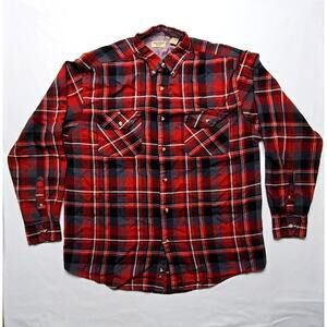 Vintage Red Black Plaid Flannel Northwest Blue Large Tall Button Up Shirt 90s